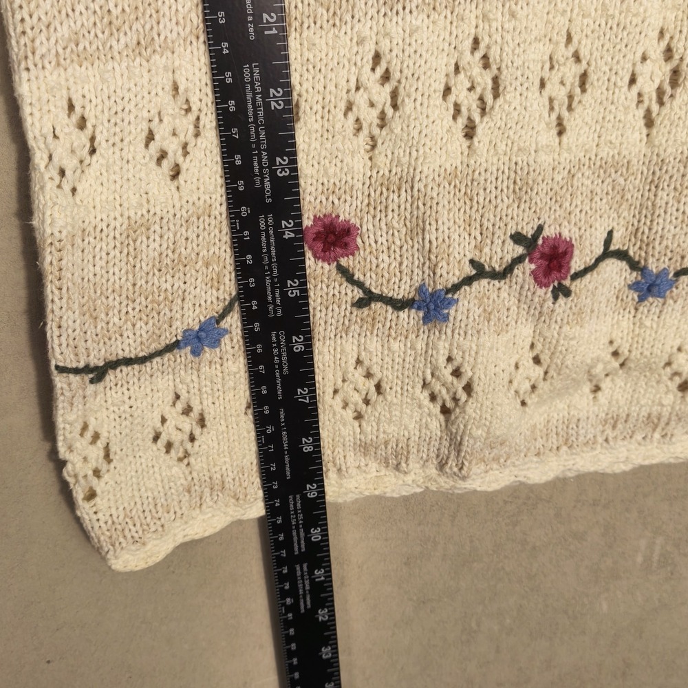 Vintage IC Isaacs Floral Embroidered Ramie Cotton Sweater Womens M - Picture 7 of 8